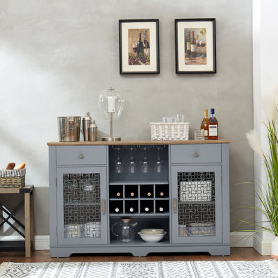 Buffet Cabinet, Sideboard with 2 Drawers And Glass Door Cabinets, Wine And Glass Rack, Coffee Bar