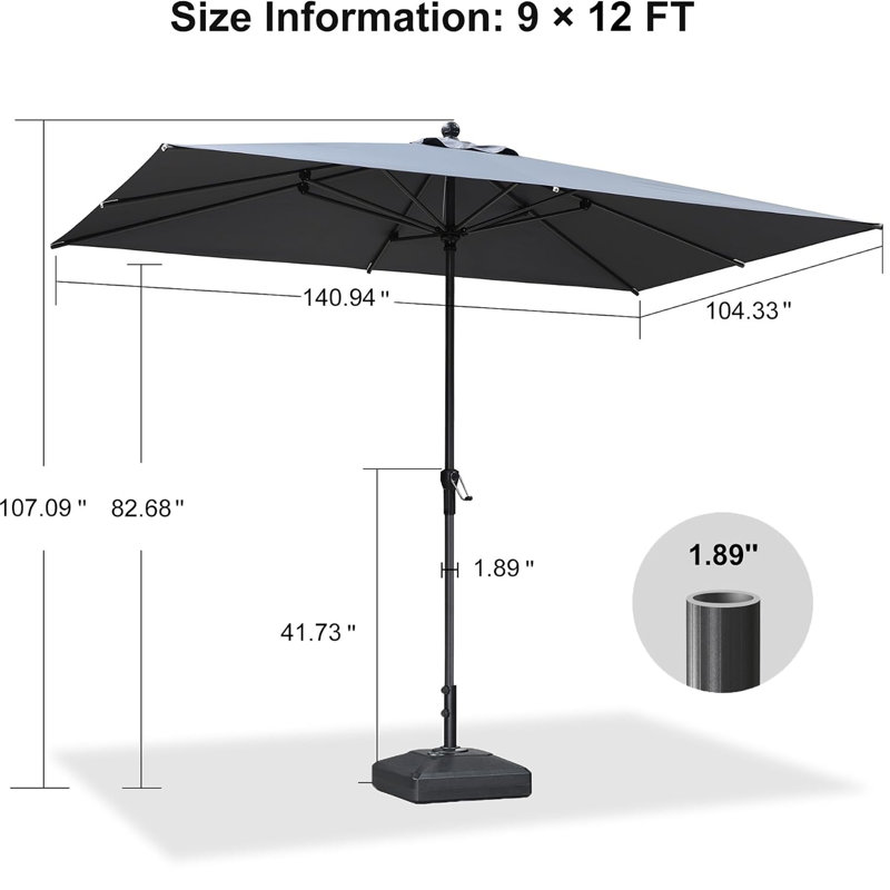 Parasol de marché rectangulaire sans base 108 po x 132 po, Gris clair