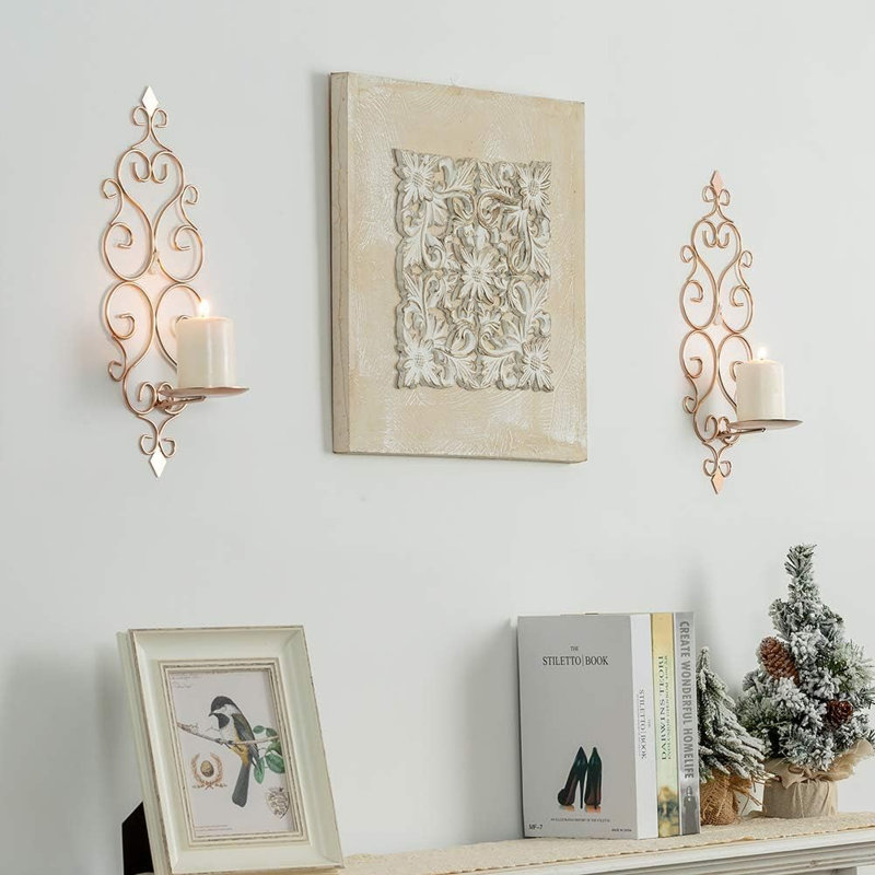 Iron Wall Candle Sconce Holder Set Of 2 Rose Gold