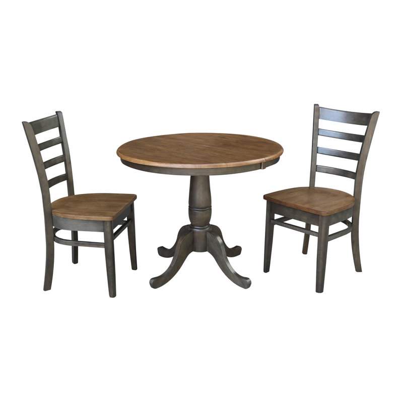 Echols Extendable Solid Wood Dining Set, Hickory/Washed Coal, 3