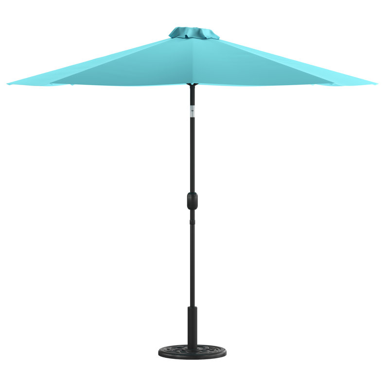 Ensemble Narron - Parasol rond 9 pi et base imperméable universelle en ciment, Bleu sarcelle