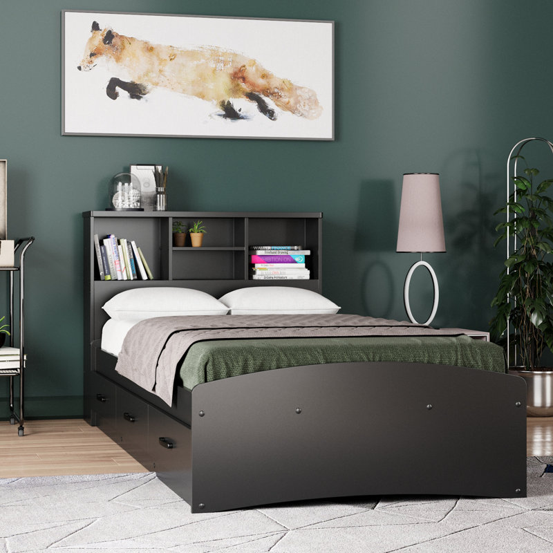 Jovany Captain Bed with 3 Reversible Drawers on Left or Right side (New and Improved Design), Twin, Black
