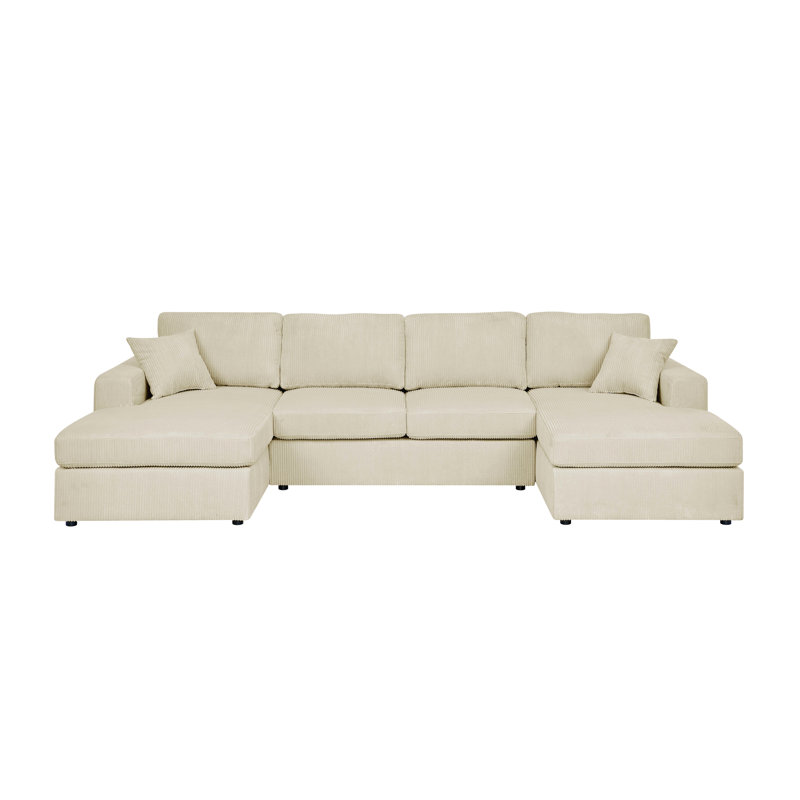 Corduroy 4 - Seat Double Chaise Sectional , Engineered Wood Frame, Rectangular Seats, And U Shaped Setup For Relaxation 3 Piece 4, Foam Filled, Streamlined Design, Cushions