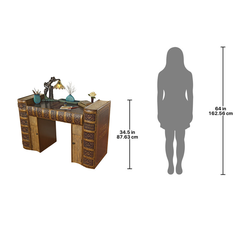 Literary Volumes Brown Wood Writing Desk with Drawers
