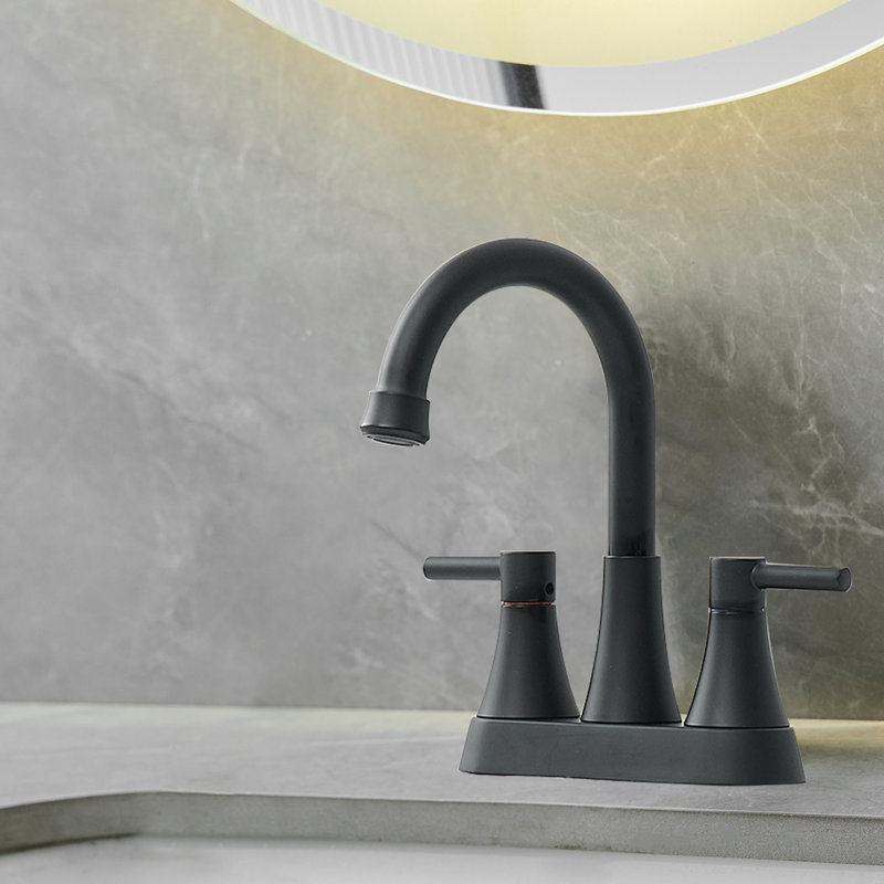 Fineline 4-Inch Matte Black Centerset 2-Handle Bathroom Sink Faucet With Drain Assembly, Matte Black