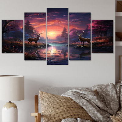 Deer Enchanted Twilight I - Ensemble de décorations murales animaux en métal