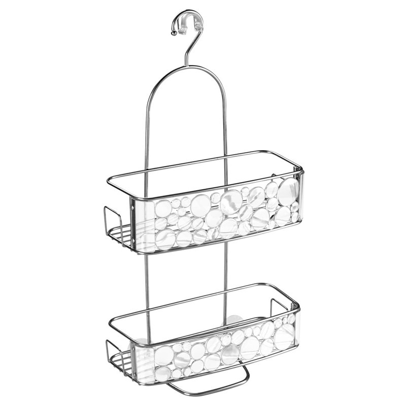 Clear and Silver Metal Shower Caddy with Suction Mount