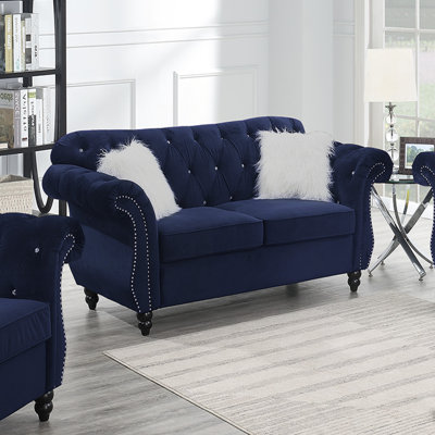 Causeuse formelle de luxe en velours indigo 1pc avec coussins de salon 2 places