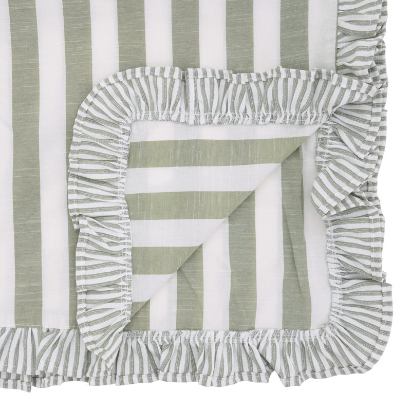 Striped Ruffle Edge Table Runner – Decorative Non-Reversible Cotton Blend Table Runner for Dining Table, 16"x72", Green