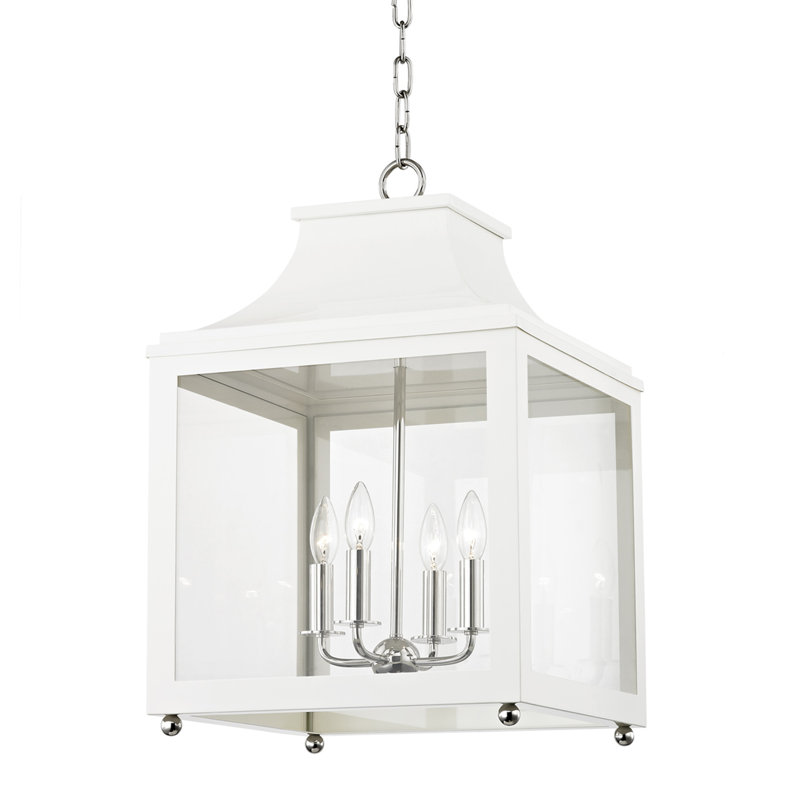 Luminaire suspendu 4 lumières Leigh, 24.88" H x 16" lx 16" p, Nickel poli, blanc