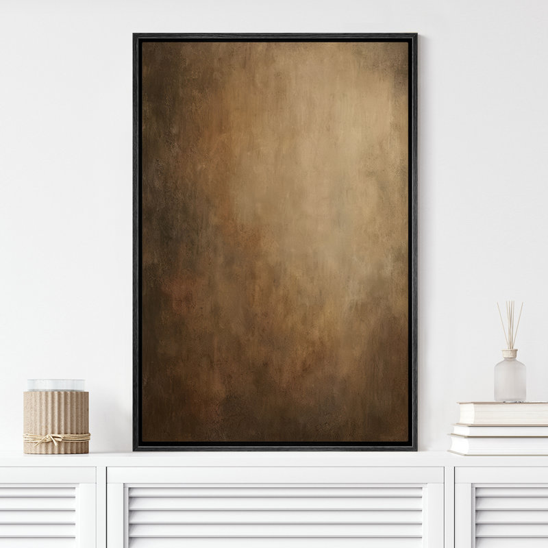 Warm Brown Abstract Gradient Art – Pictures Framed Canvas Print Wall Art, 36" H x 24" W x 1.5" D, Black Floater Framed