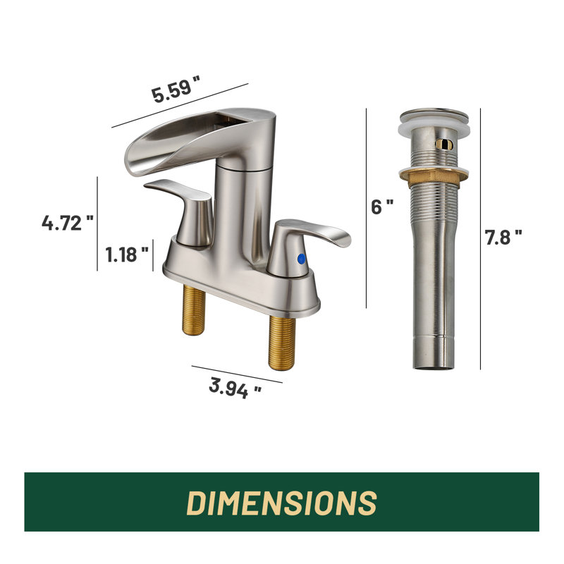 Robinet pour salle de bain à 2 poignées avec drain Center, Nickel brossé