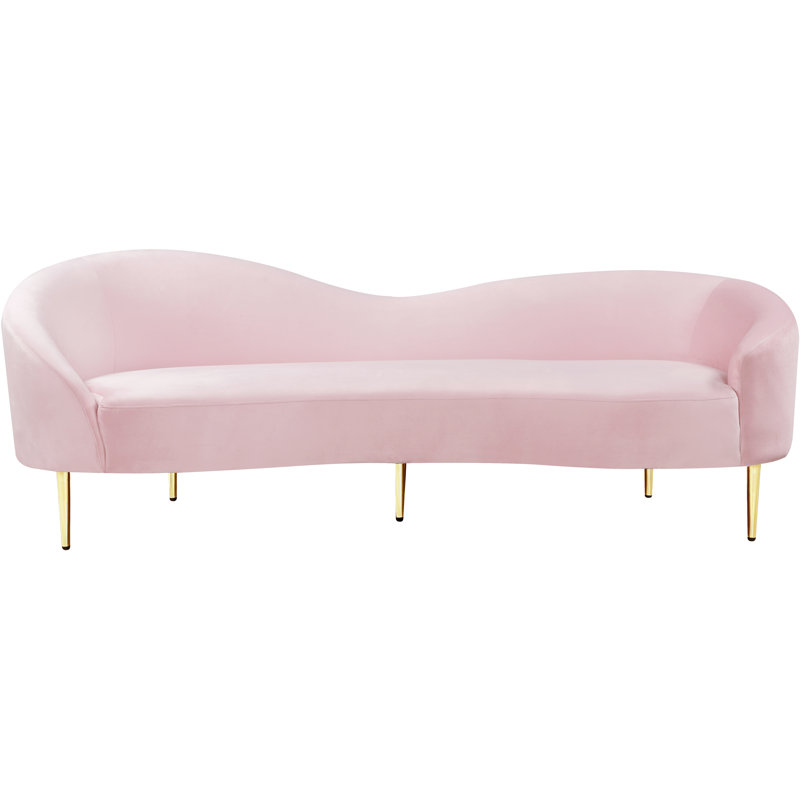 Canapé courbé en velours 85,5 po Ritz, Velours rose