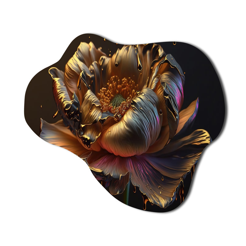 Rainbow pivoine liquide or I - pivoines asymétriques, reproduction de sculpture murale en métal, H 28 po x l 25 po