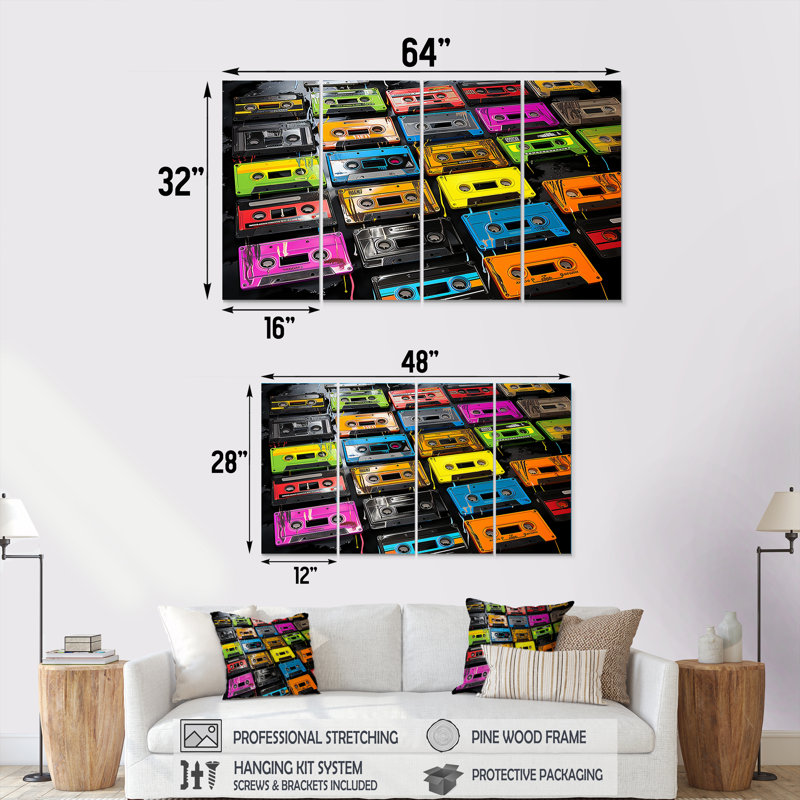 Ensemble de décorations murales rétro 4 pièces Melodic Beats II - cassettes rétro, H 32 po x l 64 po