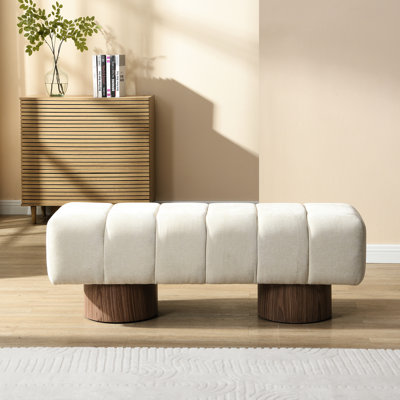 Banc de salle à manger rembourré avec tissu en chenille et pieds en bois, aucun assemblage requis, capacité de poids de 300 lb pour une utilisation polyvalente