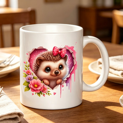 1pc Cute Pink Hedgehog Coffee with Floral Heart Design Ceramic Coffee Mug Coffee Cup Tea Mug Thanksgiving Gift Home Reusable ideal for holding.