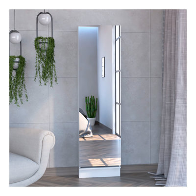 Range-chaussures H 67 po, cinq tablettes de rangement internes, un miroir, une porte, capacité approximative de 10 paires de chaussures, blanc