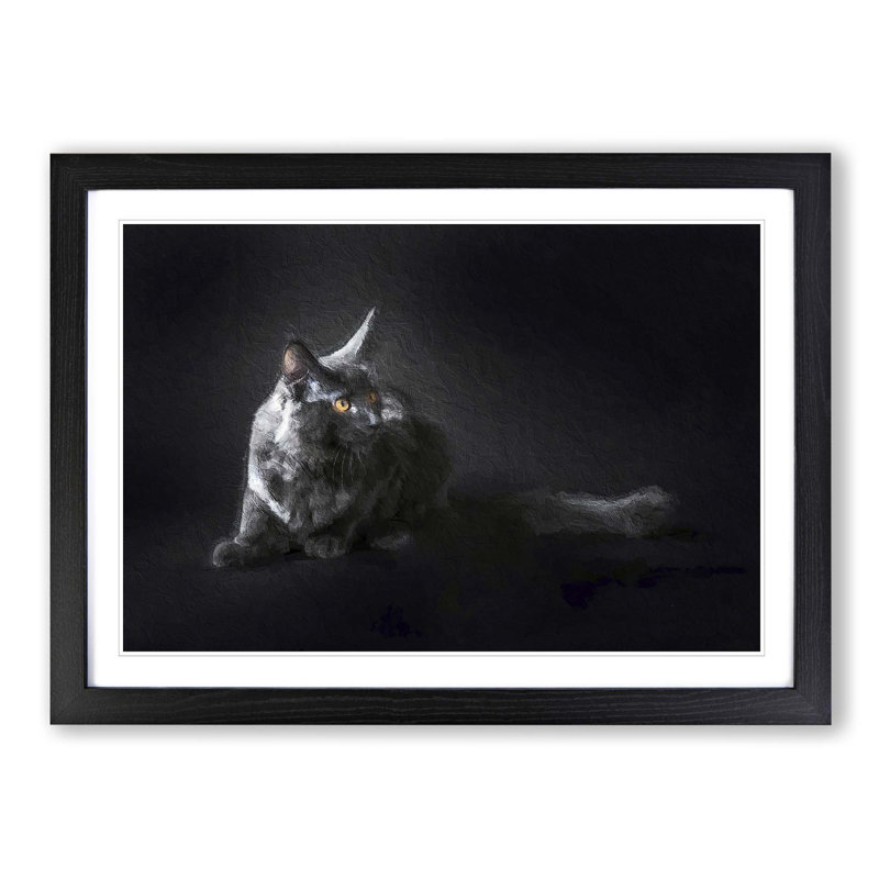 Maine Coon Kitten - Picture Frame Painting Print, 36cm H x 48cm W x 2cm D, Black Framed