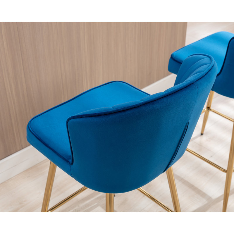 Elijah Upholstered Barstool With Footrest, Navy