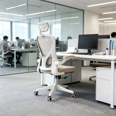 Ergonomic, breathable mesh office chair: features a headrest, lumbar support, and flip-up armrests