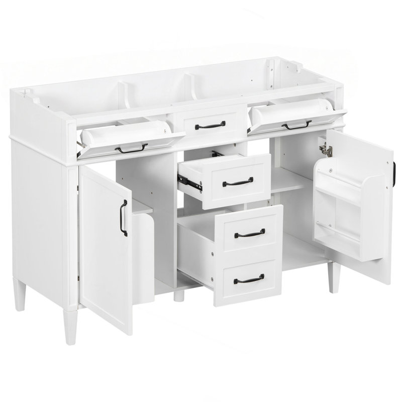 Meuble-lavabo de salle de bain de 122 cm (48 po), base autoportante en MDF avec 4 tiroirs et 2 portes, meuble de rangement avec étagères réglables, poignées en métal, meuble seul