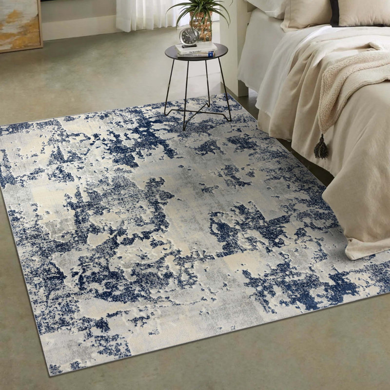 Tapis abstrait bleu / gris / sauge, Rectangle 8 pi x 10 pi