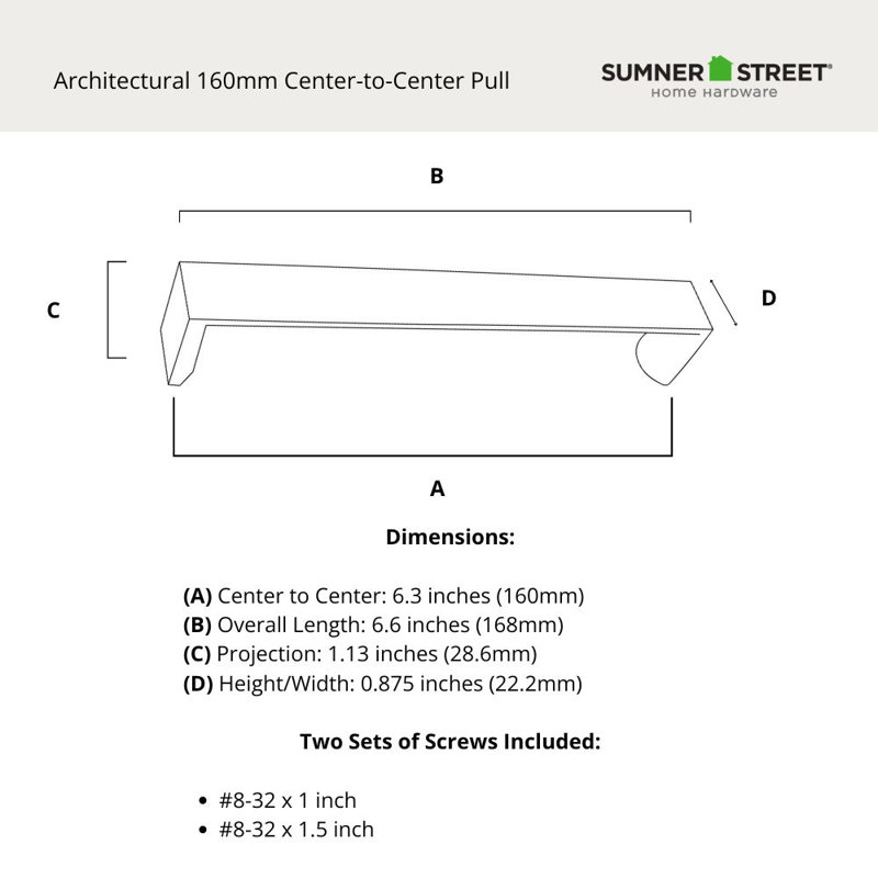 Architectural 6-1/3" Center to Center Polished Nickel Bar Drawer Pull, Polished Nickel, 6 5/8"
