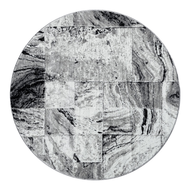 Anatola Dark Grey Abstract Square Area Rug, Round 5'3"