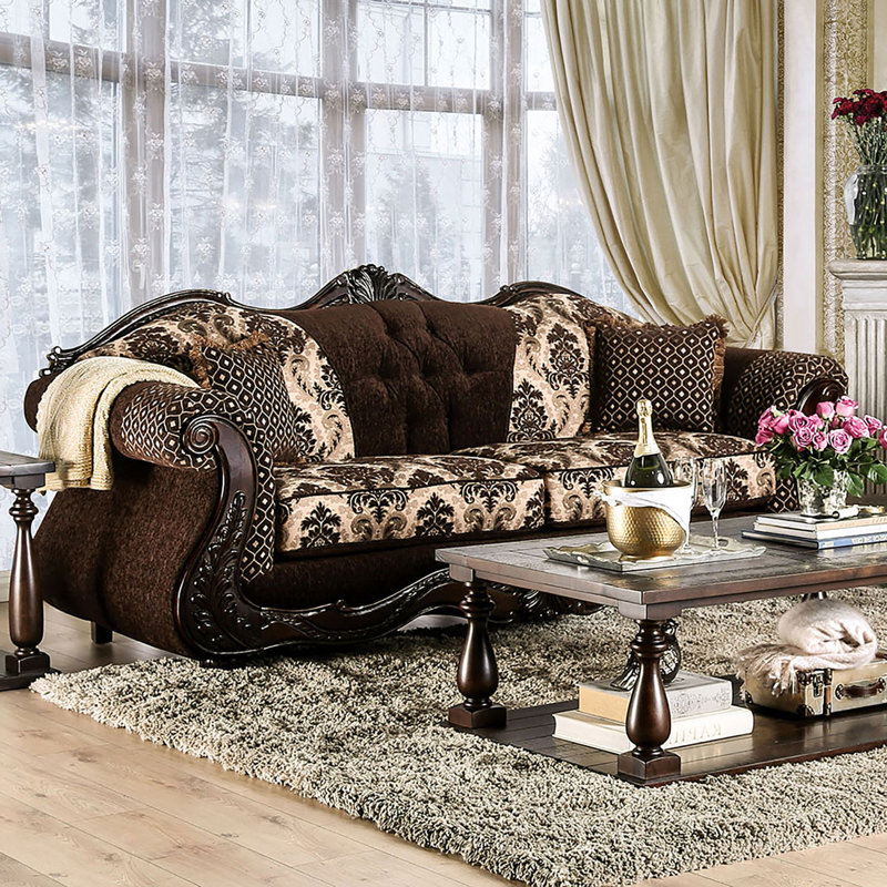 Canapé traditionnel 94,4 po, brun foncé, Marron foncé