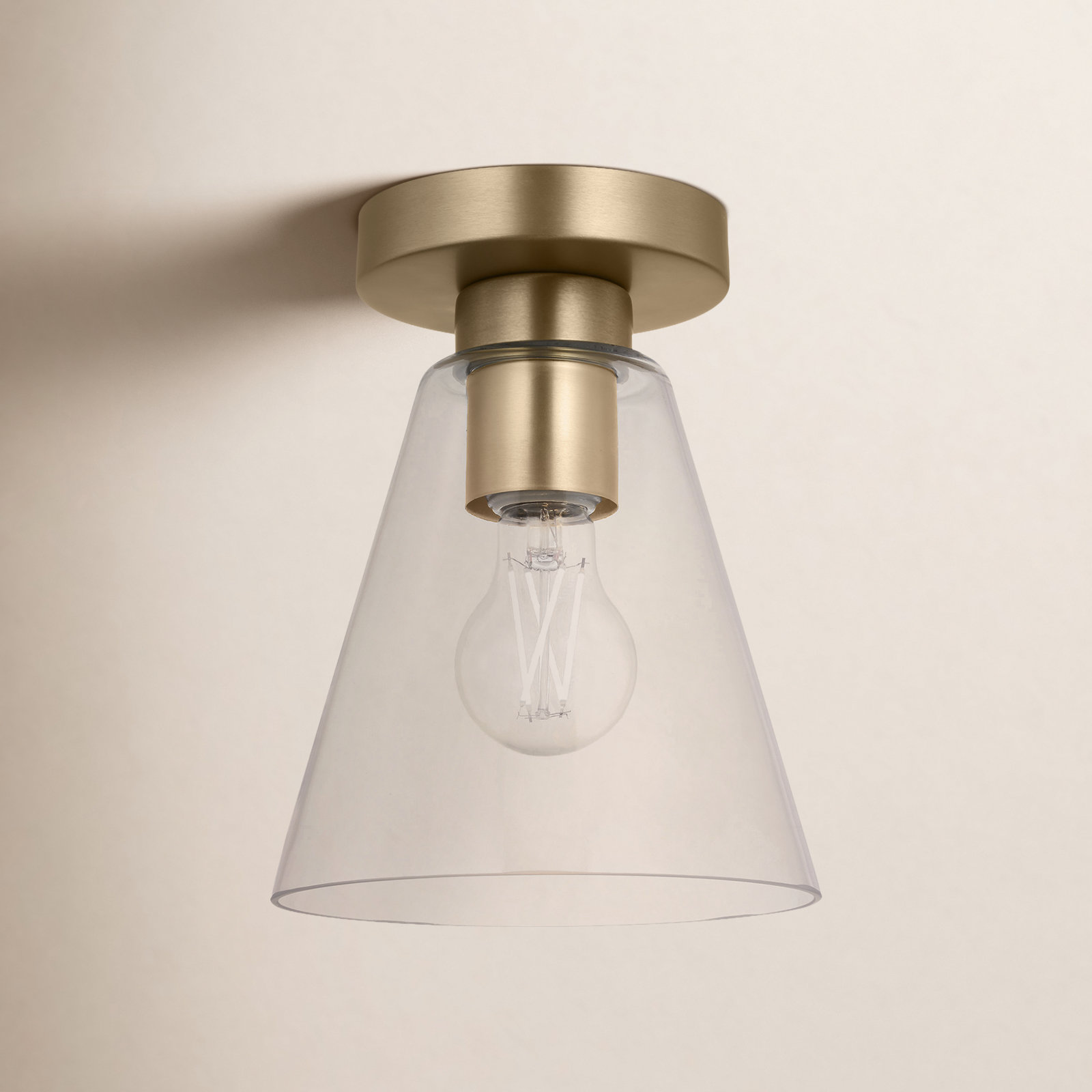 Senda One Light Flush Mount, Clear, Satin Brass
