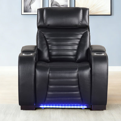 Fauteuil inclinable électrique de 38,25 po en cuir respirant avec accoudoirs carrés avec accoudoirs de rangement et appui-tête électrique