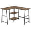Bureau d'ordinateur en L de 122 cm (48 po), stratifié brun, structure en métal noir, gain de place, 107 cm (42 po) de large, avec rangement, idéal pour le télétravail ou le bureau à domicile.