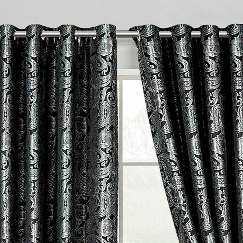 Gianluca Room Darkening Curtain Pair, Width 117 x Drop 183cm, Black