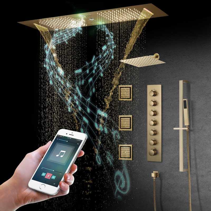 Complete Shower System with Rough in-Valve, Brushed Gold