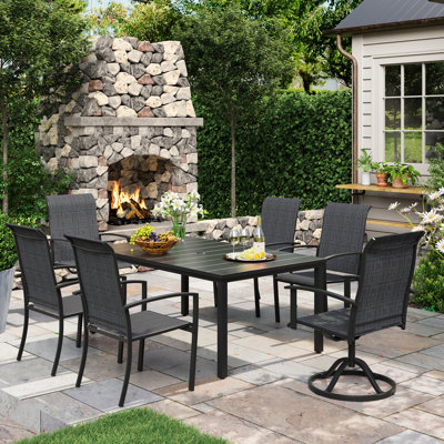 Ensemble repas rectangulaire pour 6 personnes avec chaises pivotantes et empilables