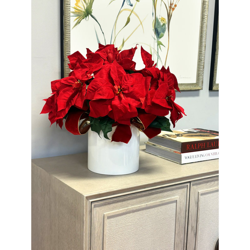 Poinsettia Holiday Floral in Fiberstone Pot