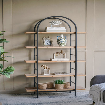 Étagère de rangement à 5 niveaux de 35,6 po x 13,6 po x 70,9 po avec cadre noir, bibliothèque ouverte à 5 niveaux, moderne / industrielle