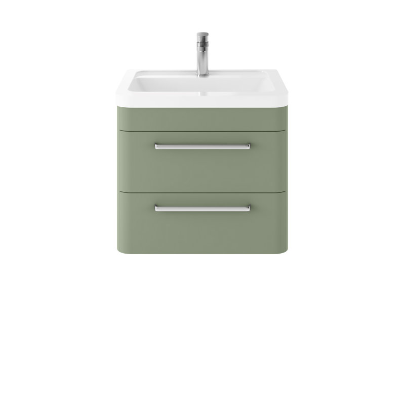 Solar 607mm Single Bathroom Vanity with Integrated Vitreous China Basin, Fern Green