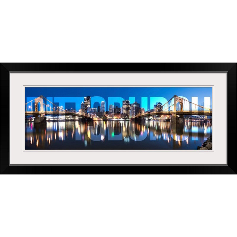 « pittsburgh horizon transparent overlay », impression, H 20 po x l 44 po x P 1 po, Cadre noir