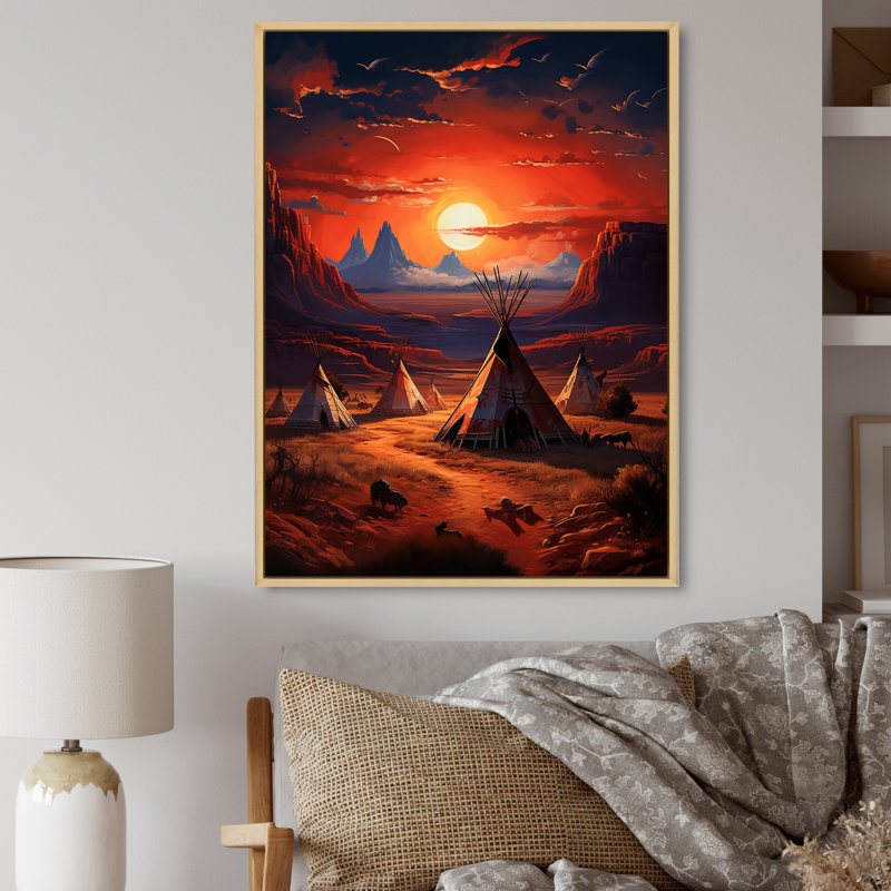 Tipi rouge antique - Sentiers antiques II - Imprimé, H 20 po x l 12 po x P 1 po, Cadre naturel flottant