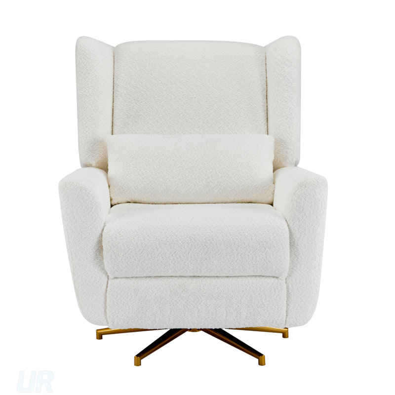 Power Recliner Chair With 360° Swivel, Boucle Upholstered Comfort And Gold 5 Star Base For Modern Relaxation, Beige Boucle