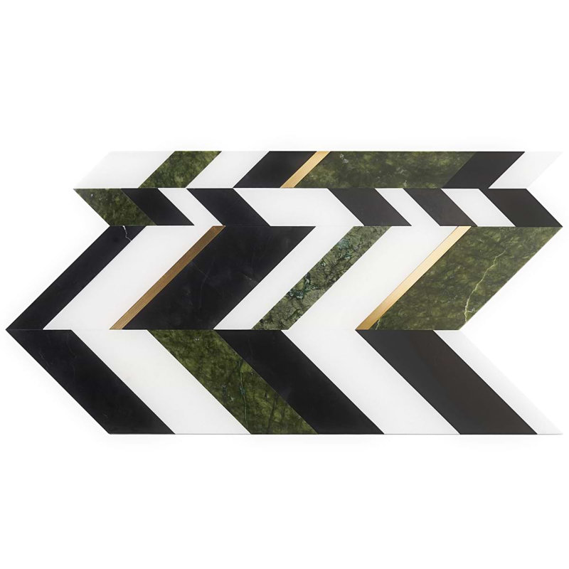 Amari Polished Marble And Aluminum Mosaic, Verde Jade