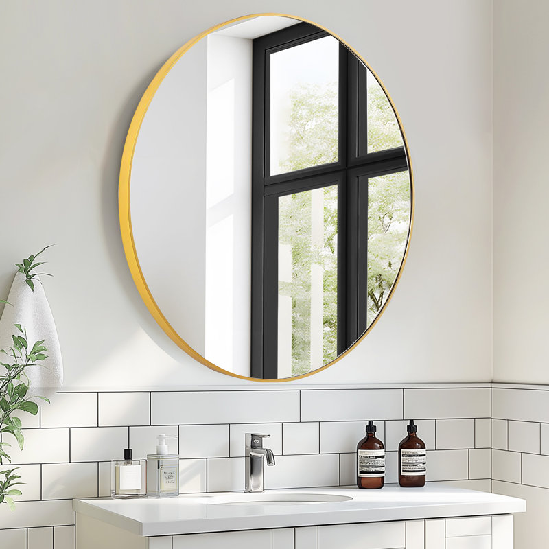 Round Framed Medicine Cabinet Surface Mount Only, Gold