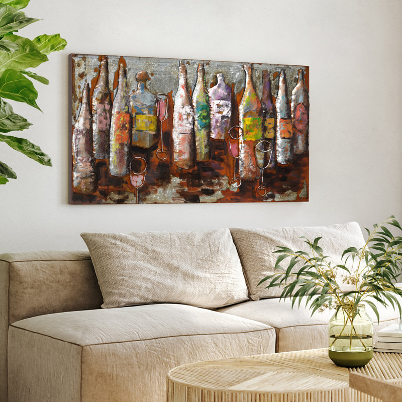 Colourful Bottles Hand Painted 3D Iron Wall Sculpture