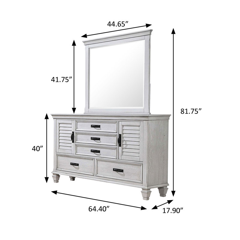 Commode de campagne 71,25 po avec miroir, blanc vieilli