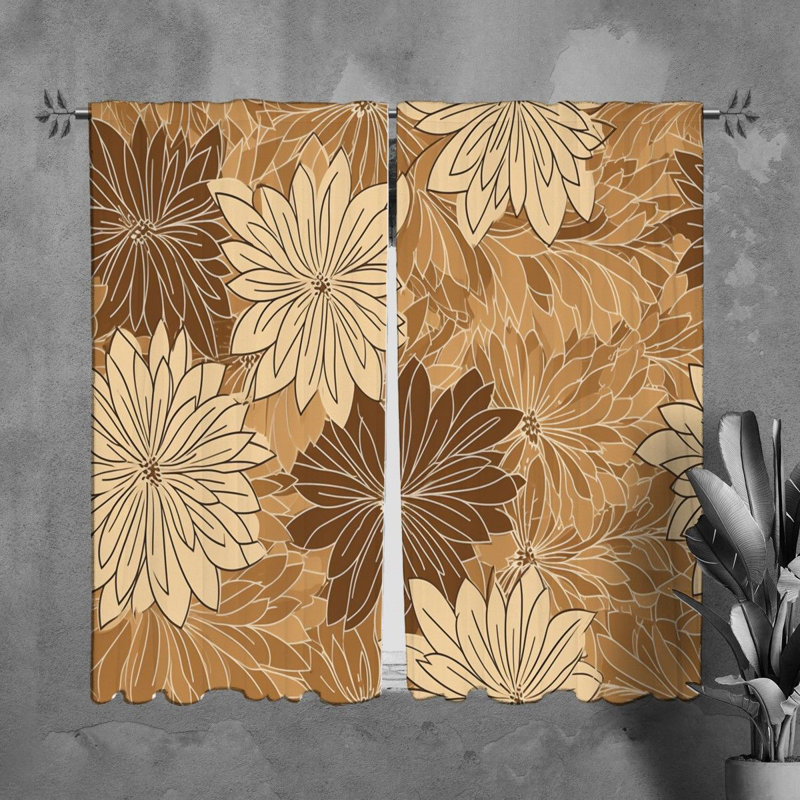 Motif floral de rideaux de fenêtre à motif brun - 6007, L 40 po x L 82 po