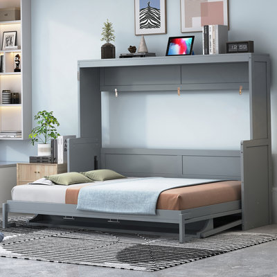 Lit escamotable double avec élévateur hydraulique et conception de bureau, idéal pour économiser de l'espace dans les petits espaces de vie et une utilisation multifonctionnelle