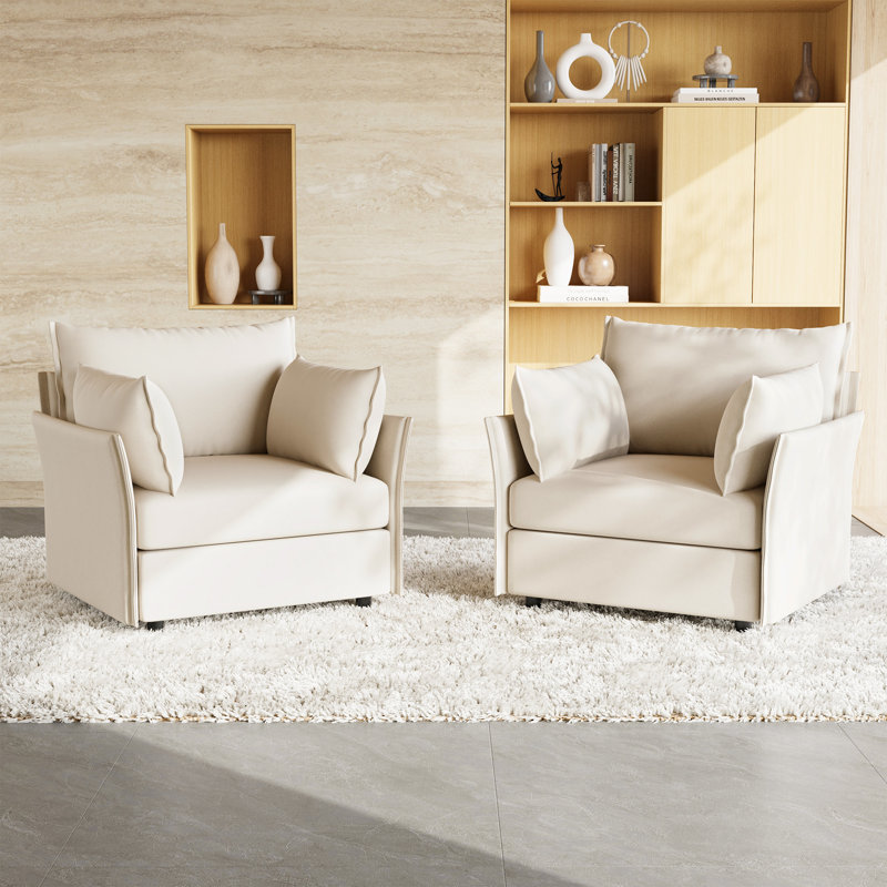 Ensemble de 2 chaises avec accoudoirs rembourrées Adrielle, Beige