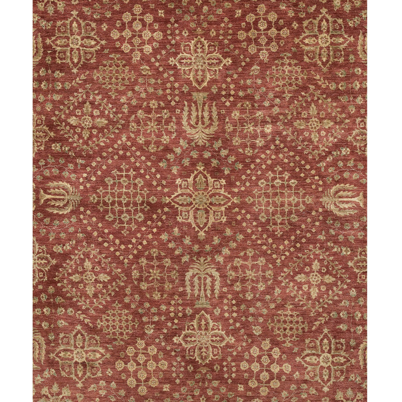 Wool Oriental Area Rug in Brown/Red, Rectangle 6' x 9'